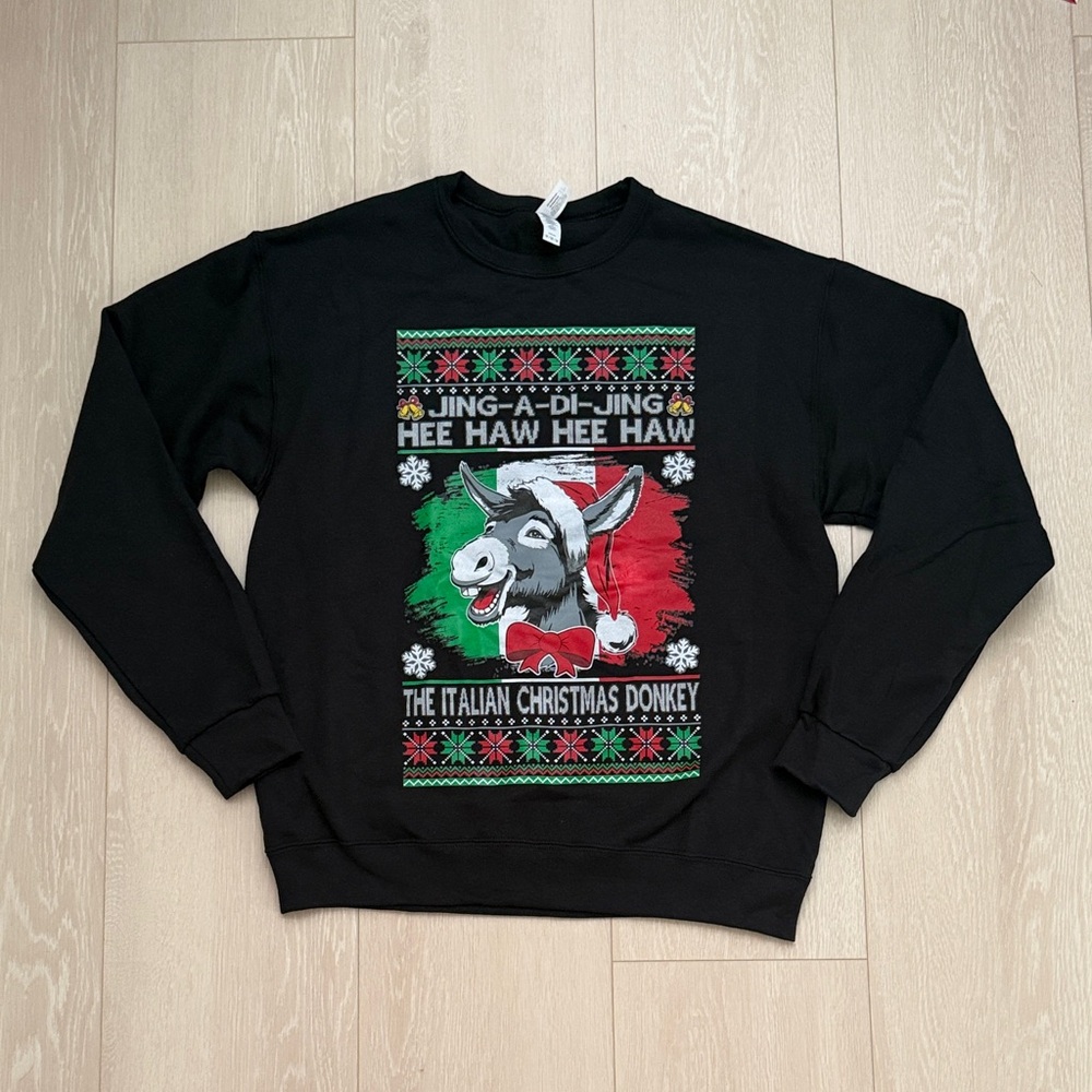 Jerzees Black Ugly Christmas Sweater Festive Donkey Crewneck Sweater